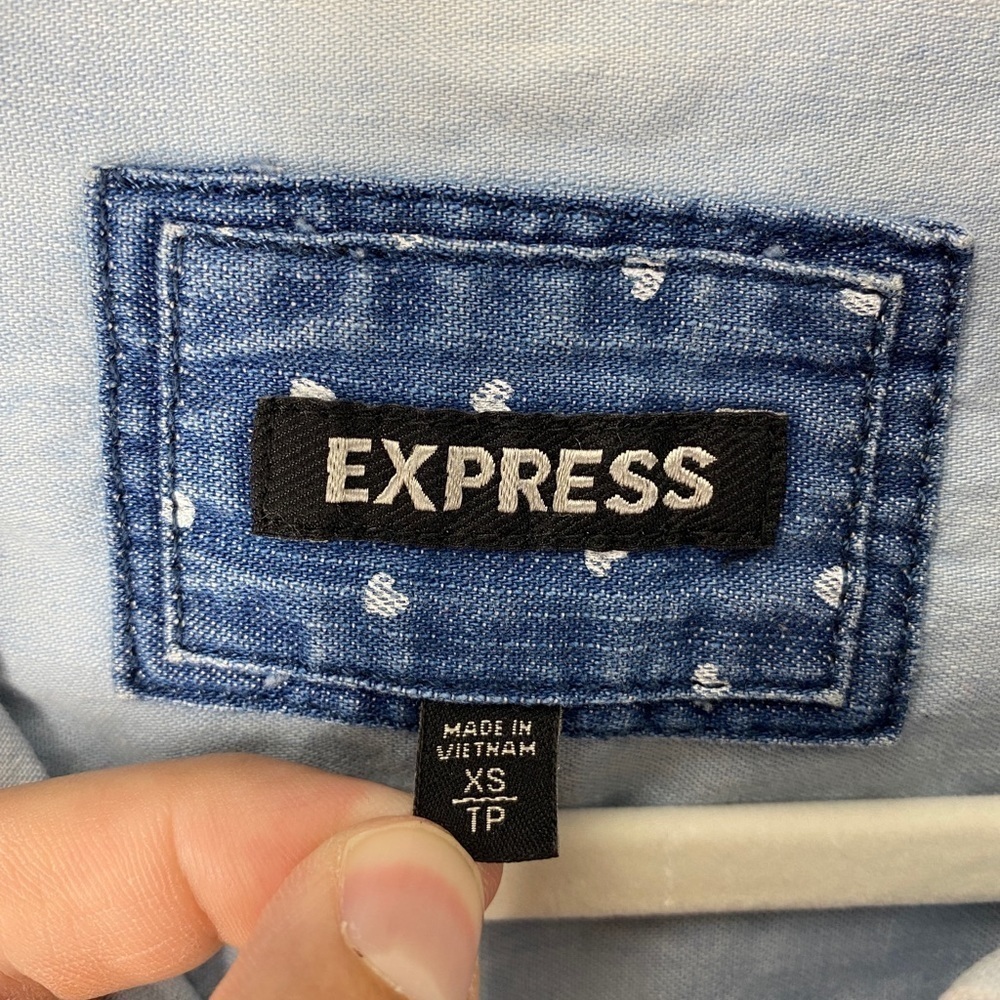 Express Denim Jean Patchwork Western Button Shirt - image 2
